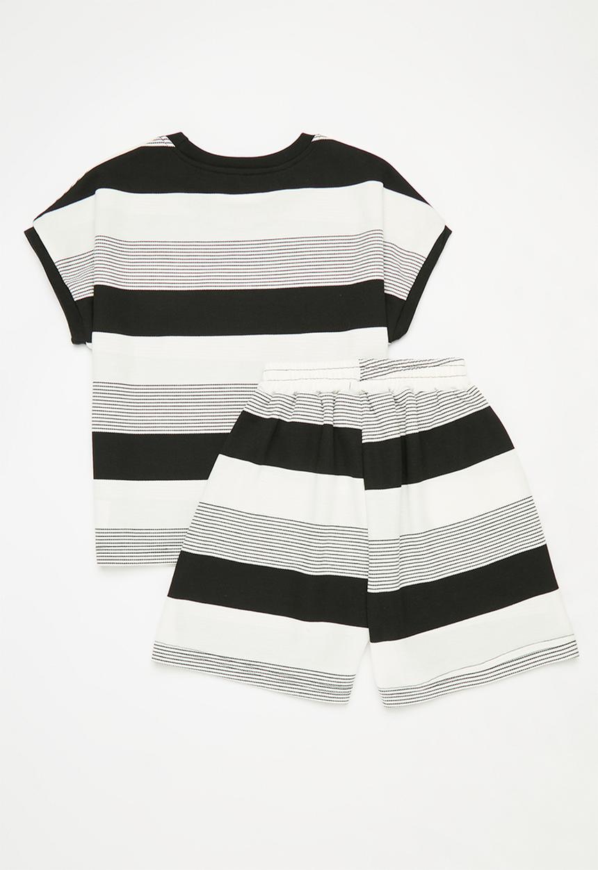 Pop Candy - Striped tee and short set - black and ecru
