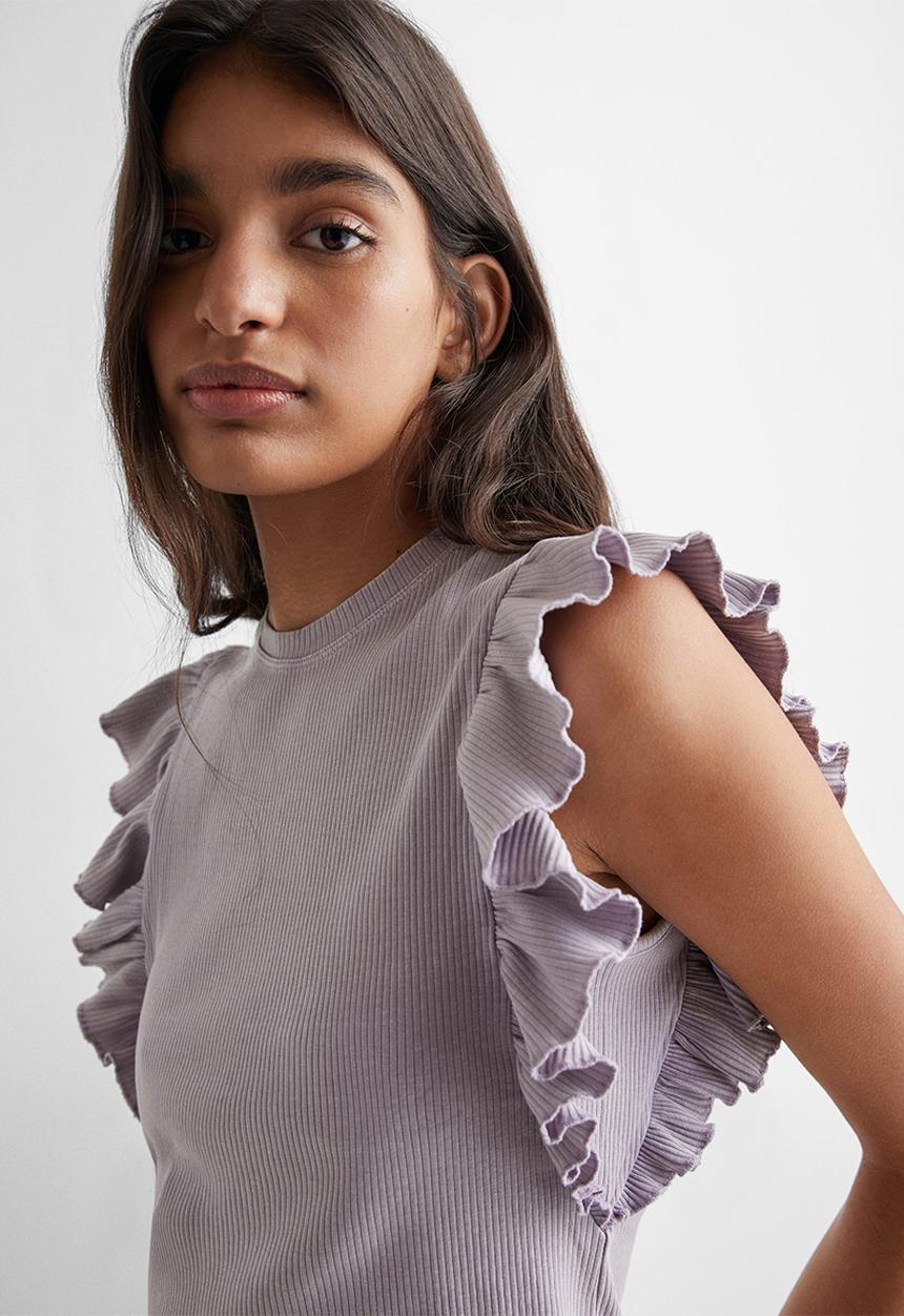 MANGO - T-shirt ruffle2 - mauve