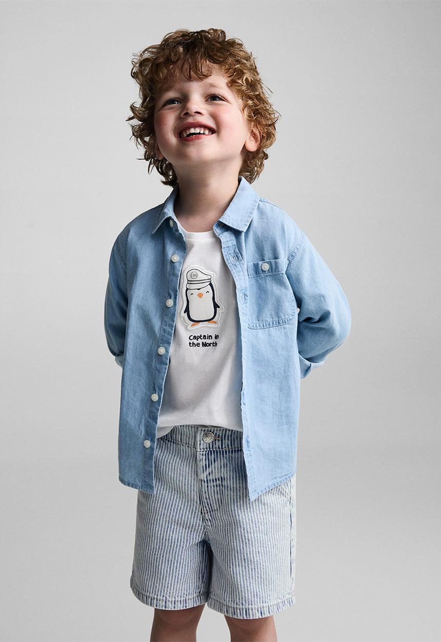 MANGO - Bermuda shorts stripes - denim