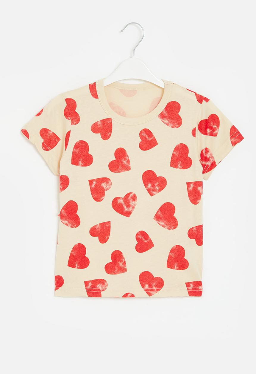 Pop Candy - Heart print tee - red & white