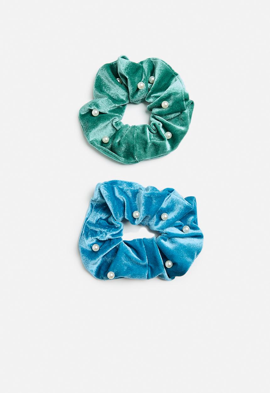 Superbalist - 2 pack hair scrunchies - green/blue