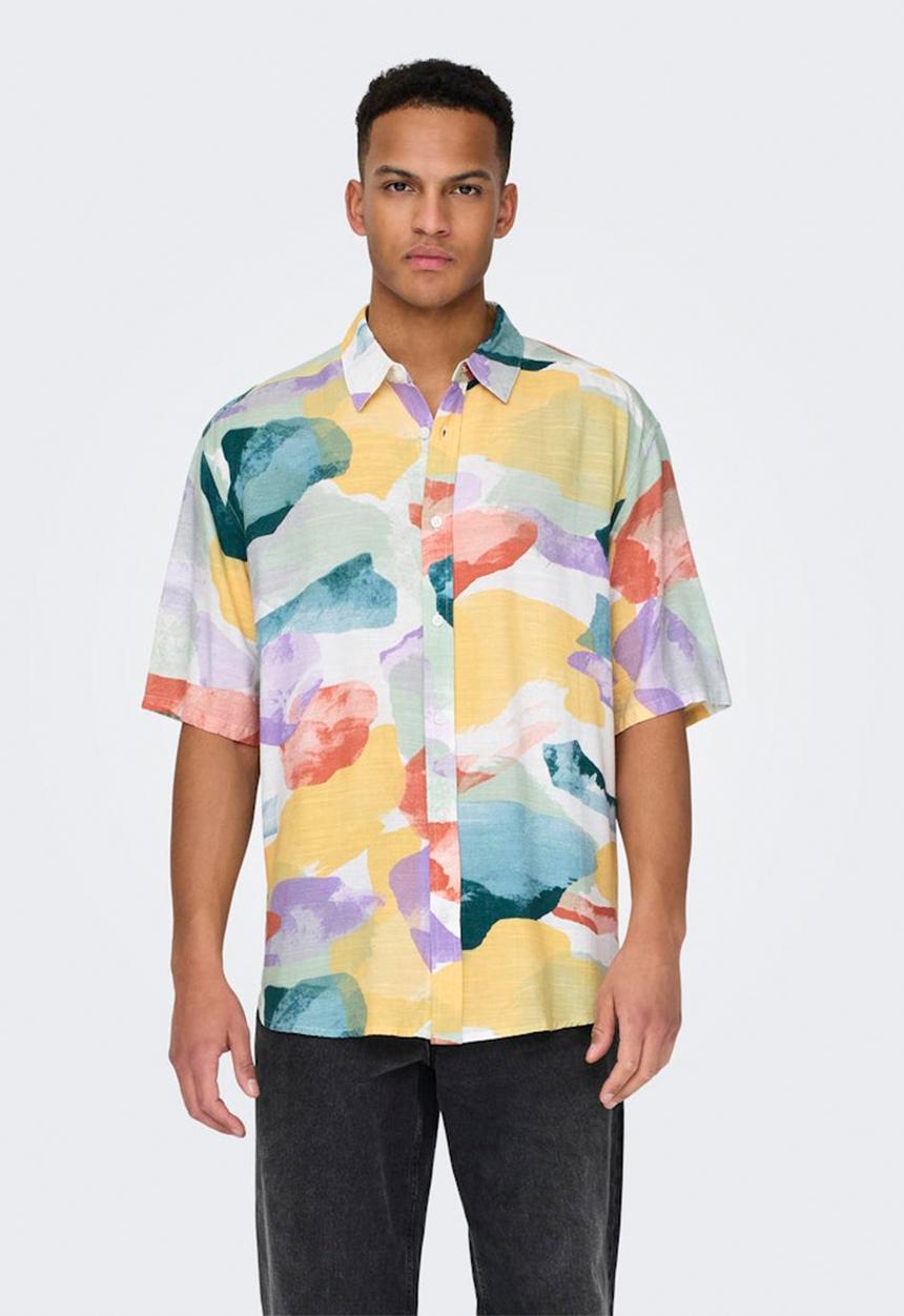 Only & Sons - Onsbud rlx visc short sleeve shirt - lemonade