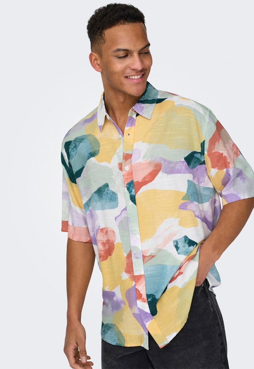 Only & Sons - Onsbud rlx visc short sleeve shirt - lemonade
