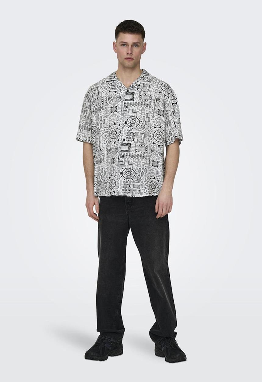 Only & Sons - Onsbold life rlx short sleeve aop shirt - cloud dancer