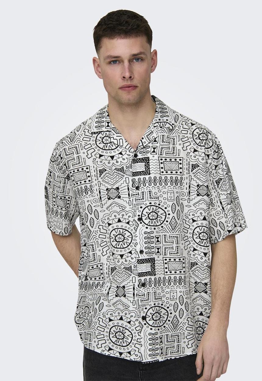 Only & Sons - Onsbold life rlx short sleeve aop shirt - cloud dancer