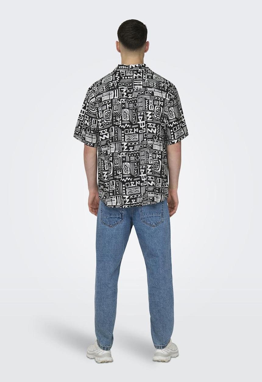 Only & Sons - Onsbold life rlx short sleeve aop shirt - black