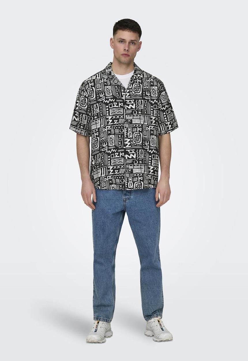 Only & Sons - Onsbold life rlx short sleeve aop shirt - black