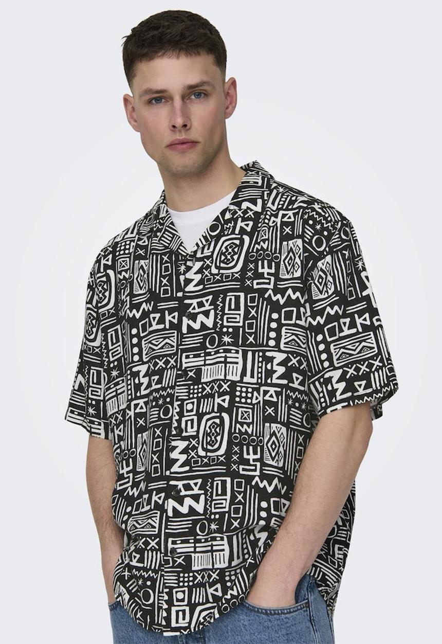 Only & Sons - Onsbold life rlx short sleeve aop shirt - black