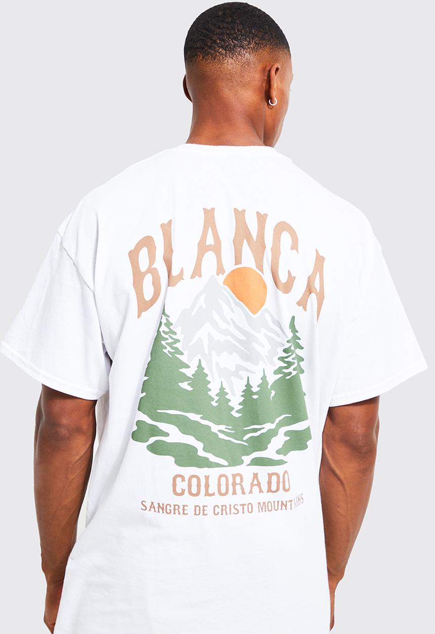 boohooMAN - Oversized colorada mountains graphic t-shirt - white
