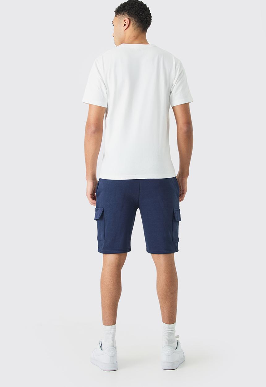 boohooMAN - Slim mid cargo jersey short - navy