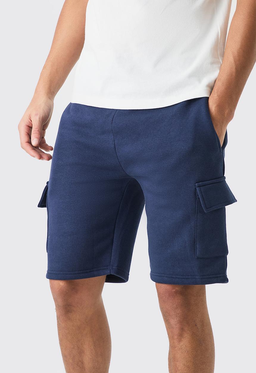 boohooMAN - Slim mid cargo jersey short - navy