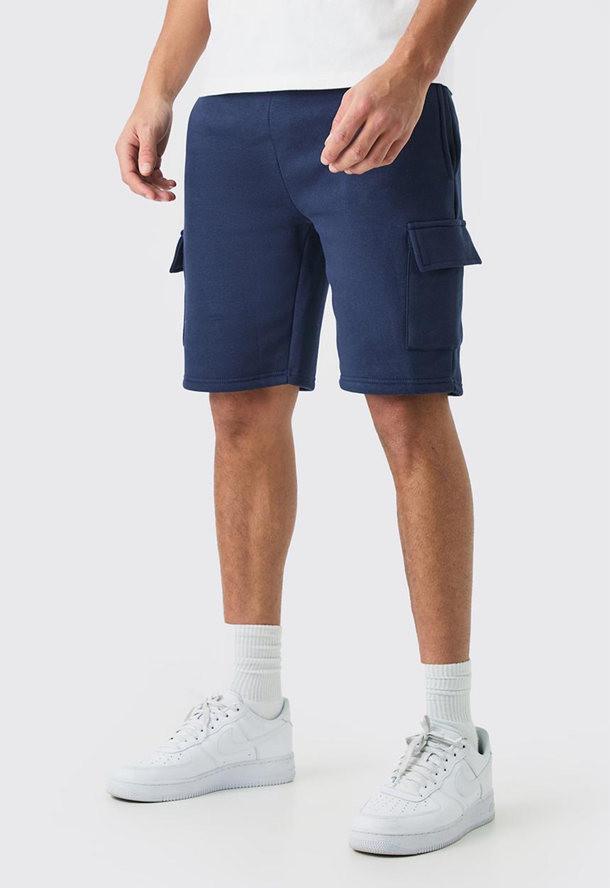 boohooMAN - Slim mid cargo jersey short - navy