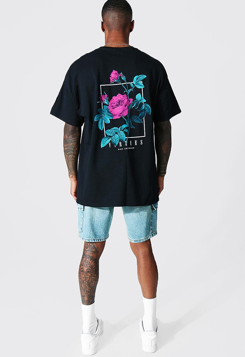 boohooMAN - Oversized virtues graphic t-shirt - black