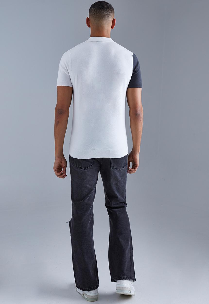 boohooMAN - Short sleeve half zip colour block knit polo - grey