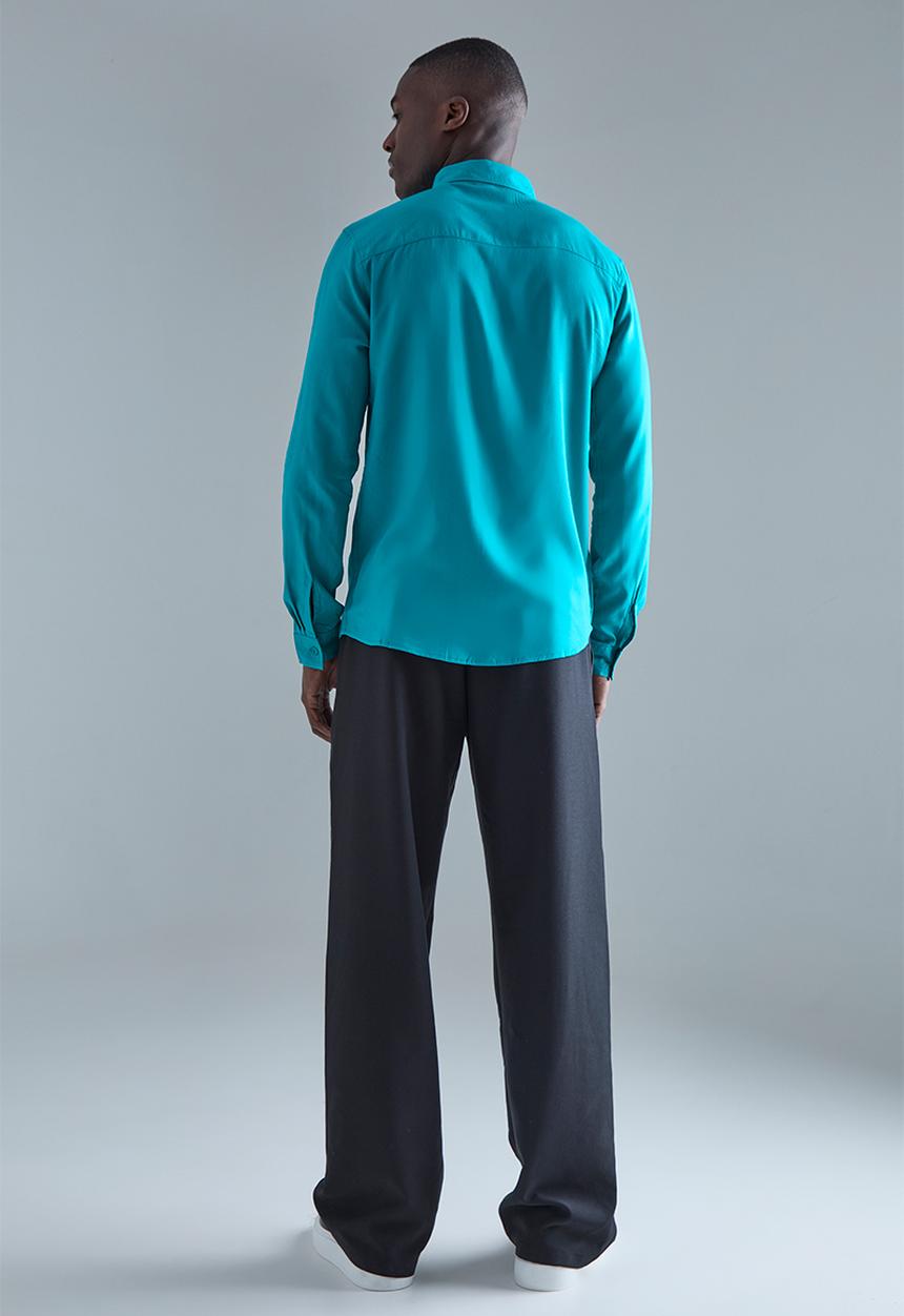 boohooMAN - Plain viscose long sleeve shirt - blue