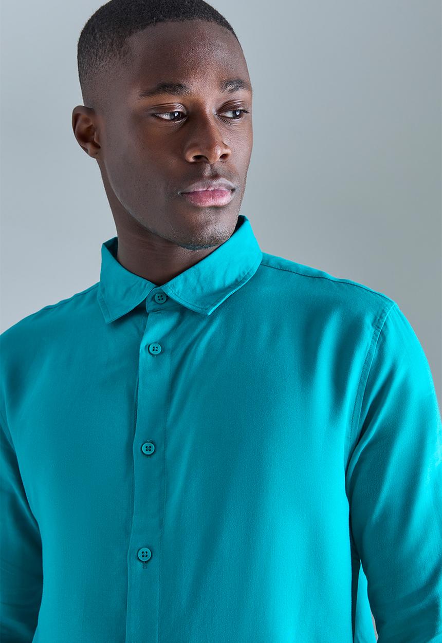 boohooMAN - Plain viscose long sleeve shirt - blue
