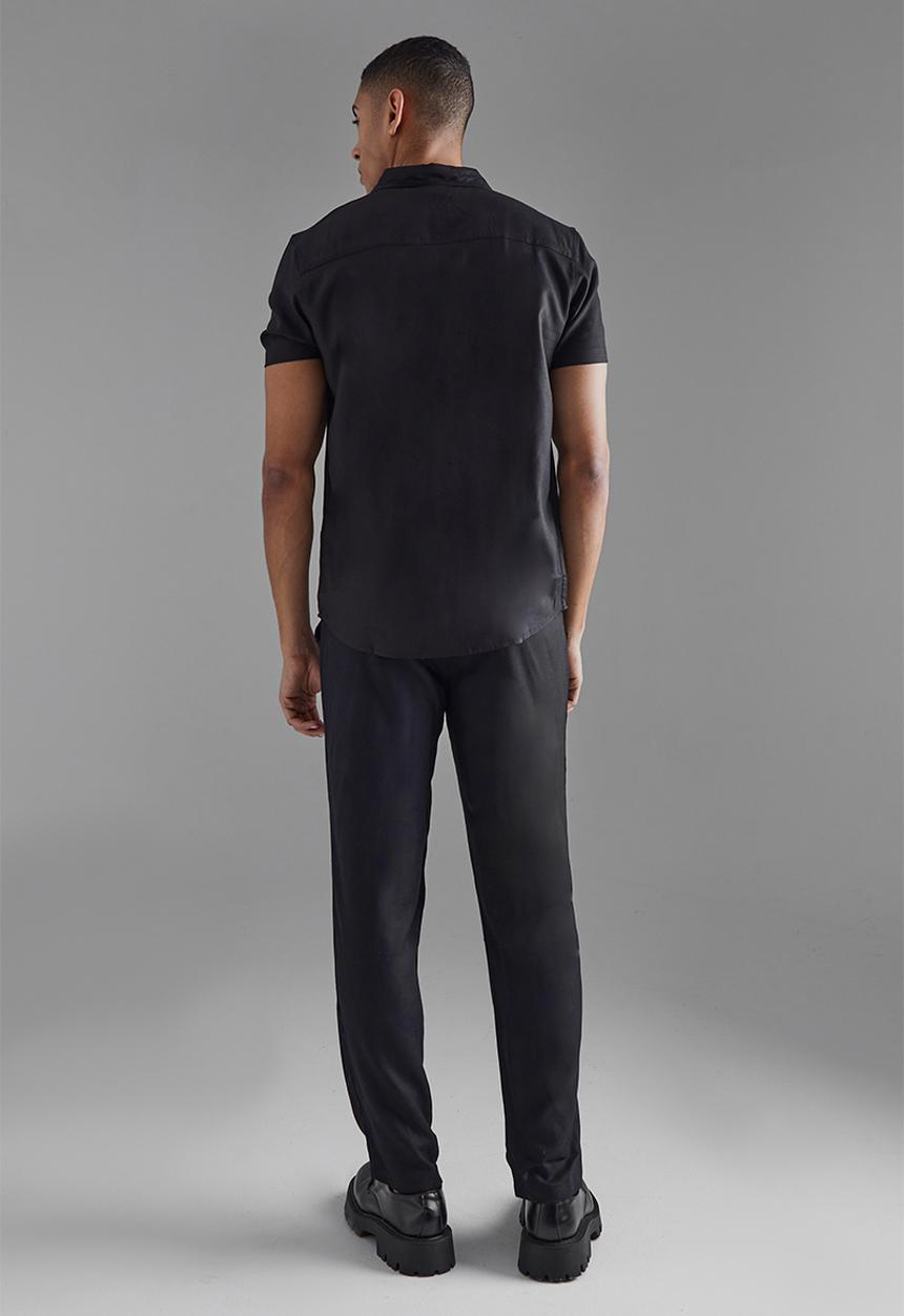 boohooMAN - Plain viscose short sleeve shirt - black