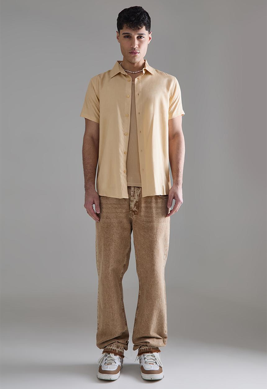 boohooMAN - Plain viscose short sleeve shirt - taupe