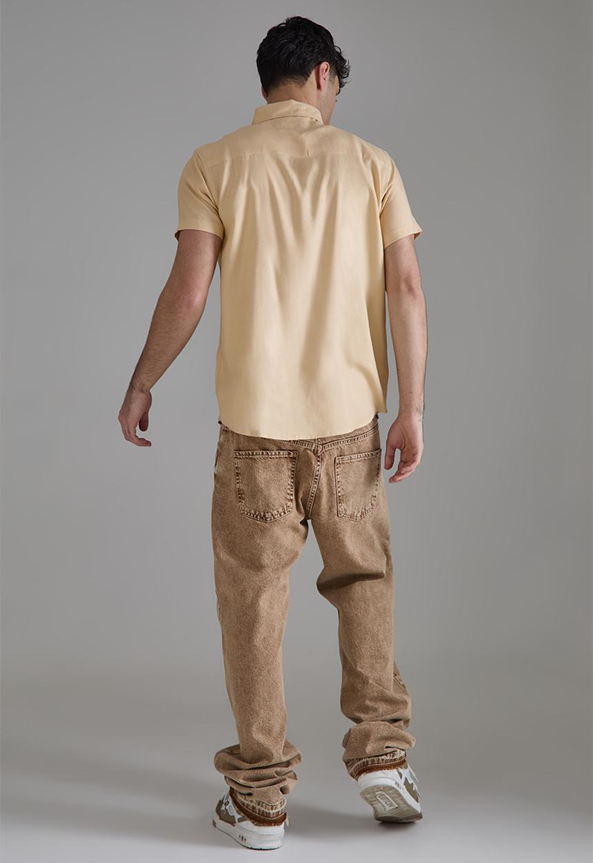 boohooMAN - Plain viscose short sleeve shirt - taupe