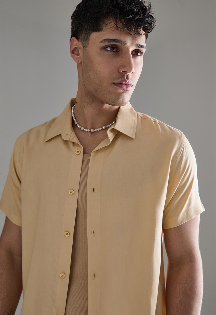 boohooMAN - Plain viscose short sleeve shirt - taupe