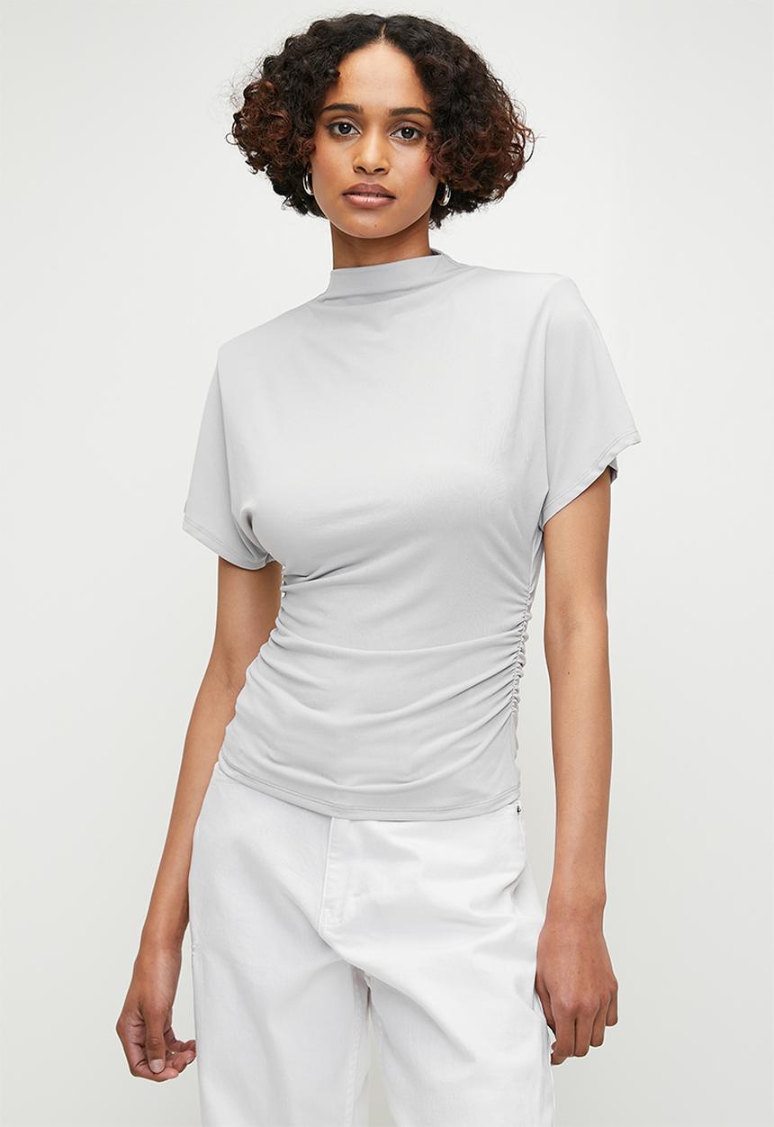 edit - High neck drape top - dark grey