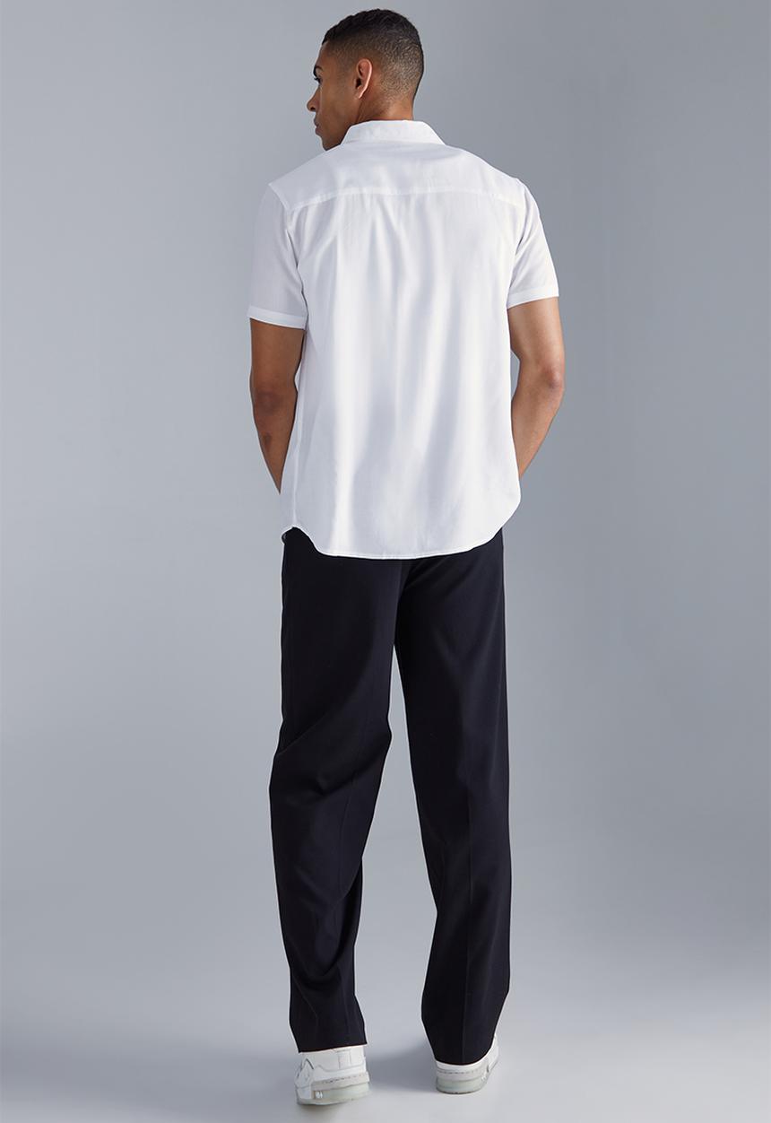 boohooMAN - Plain viscose short sleeve shirt - white