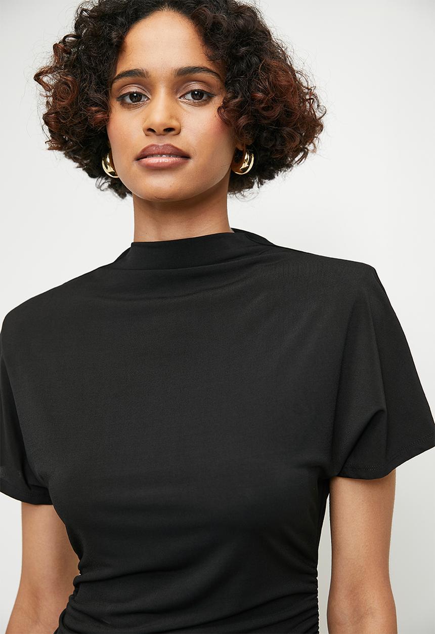 edit - High neck drape top - black