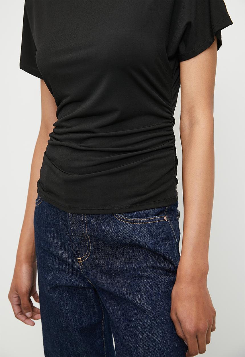 edit - High neck drape top - black