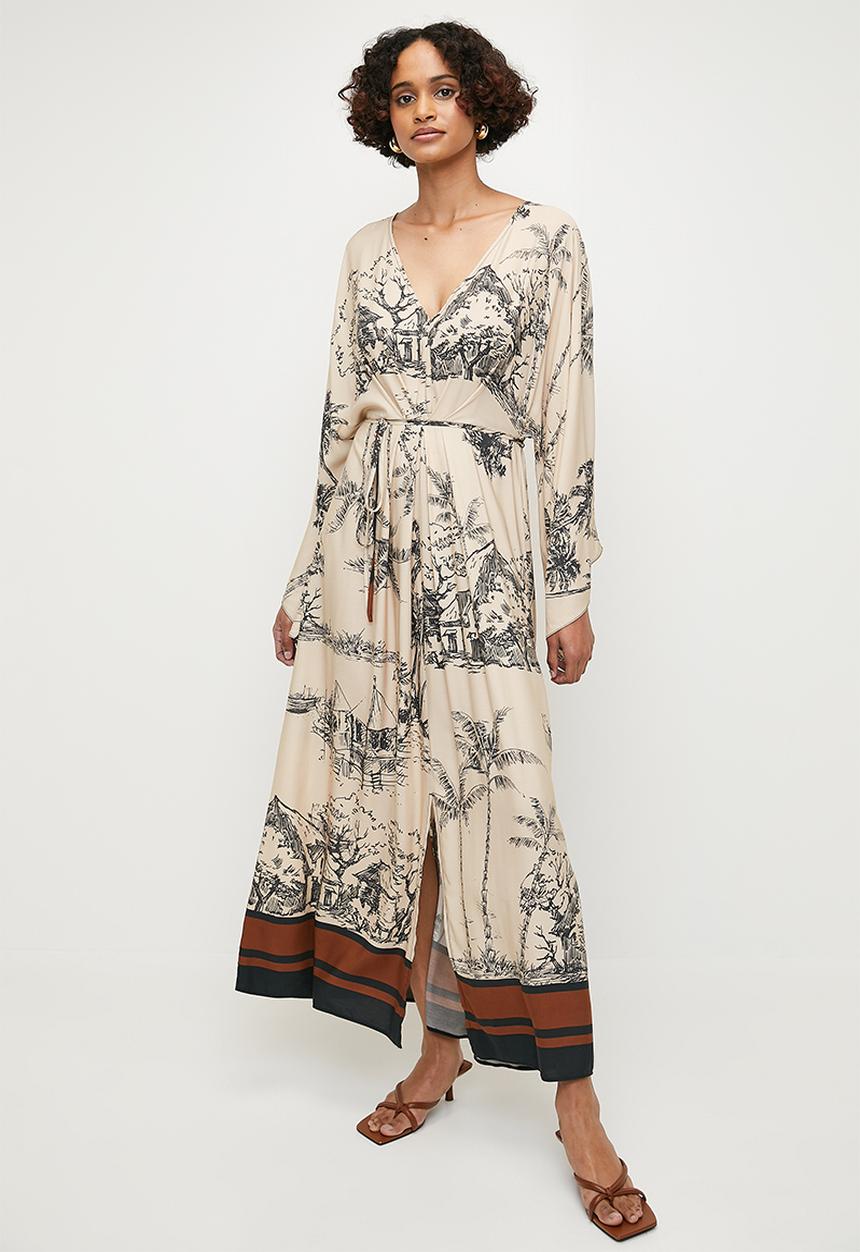 edit - Printed kimono sleeve dress - lazy day villeage border