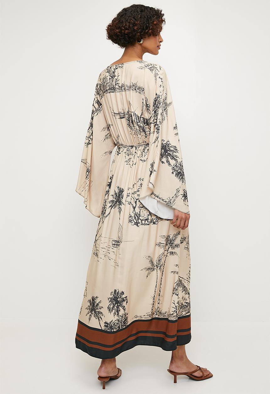 edit - Printed kimono sleeve dress - lazy day villeage border