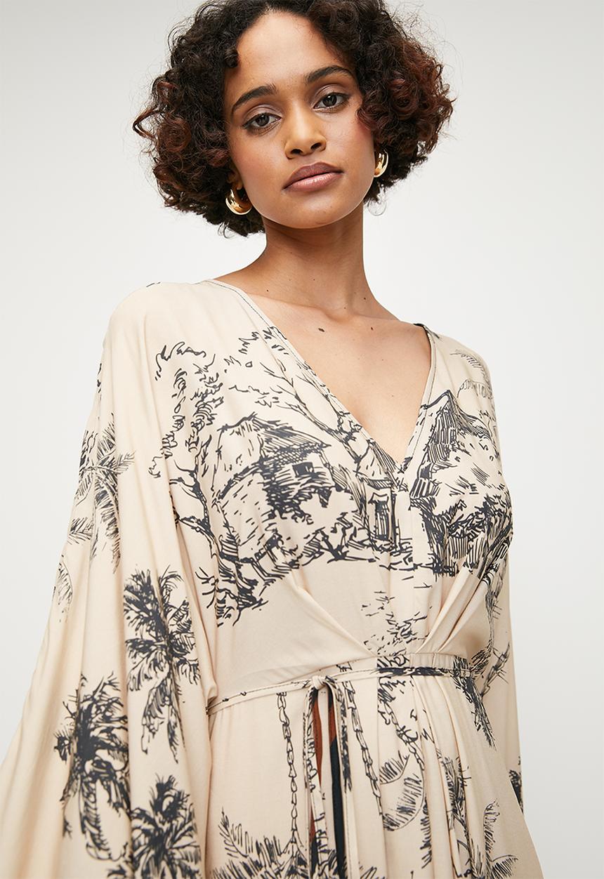 edit - Printed kimono sleeve dress - lazy day villeage border