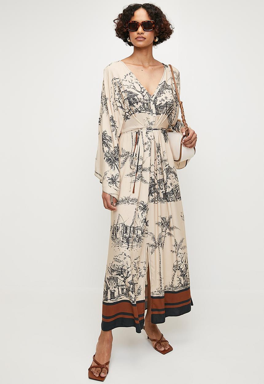 edit - Printed kimono sleeve dress - lazy day villeage border