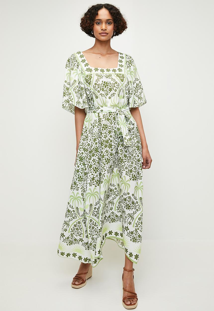 edit - Printed tunic dress with belt - fatigue border print
