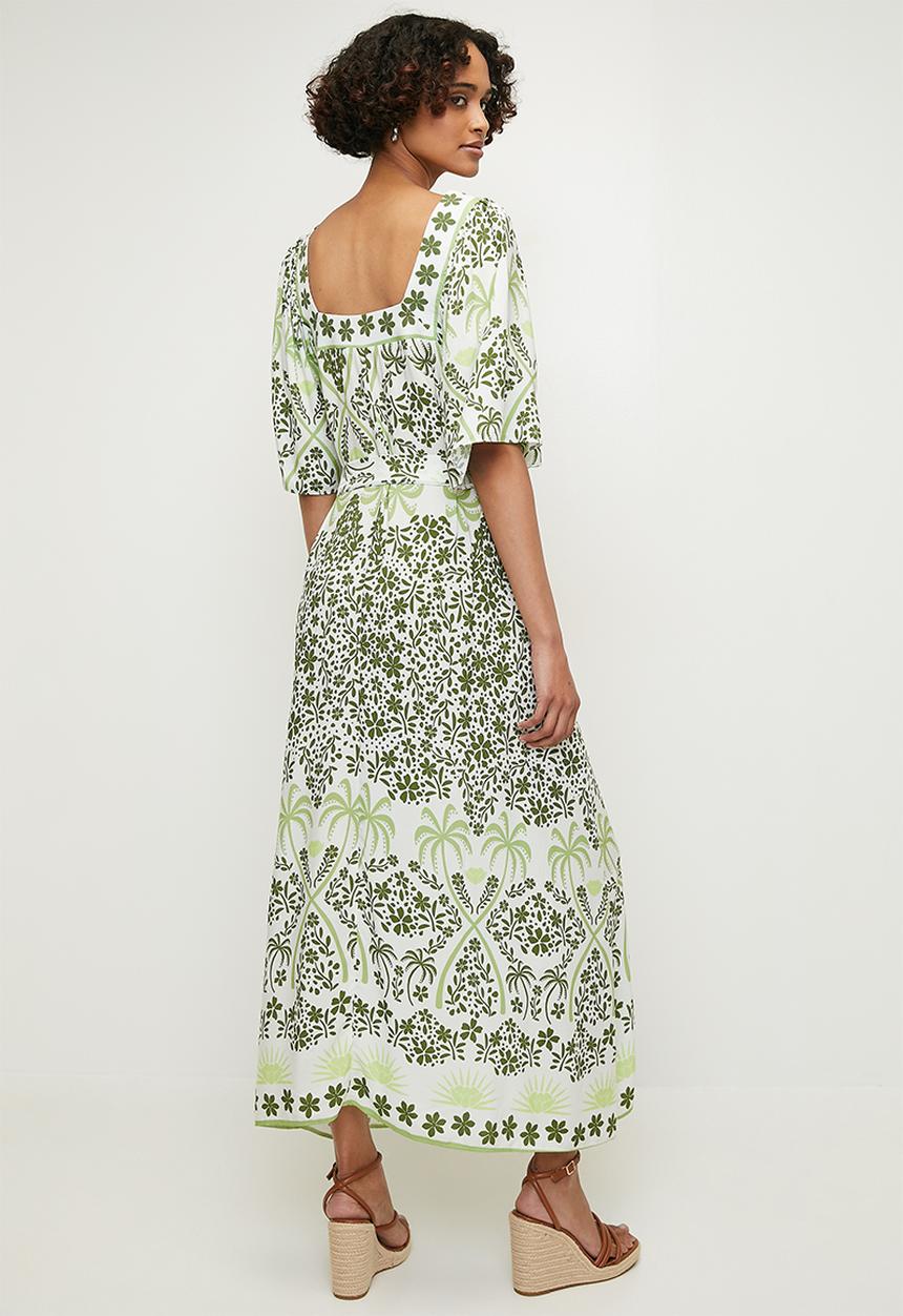 edit - Printed tunic dress with belt - fatigue border print