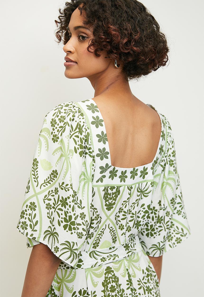 edit - Printed tunic dress with belt - fatigue border print