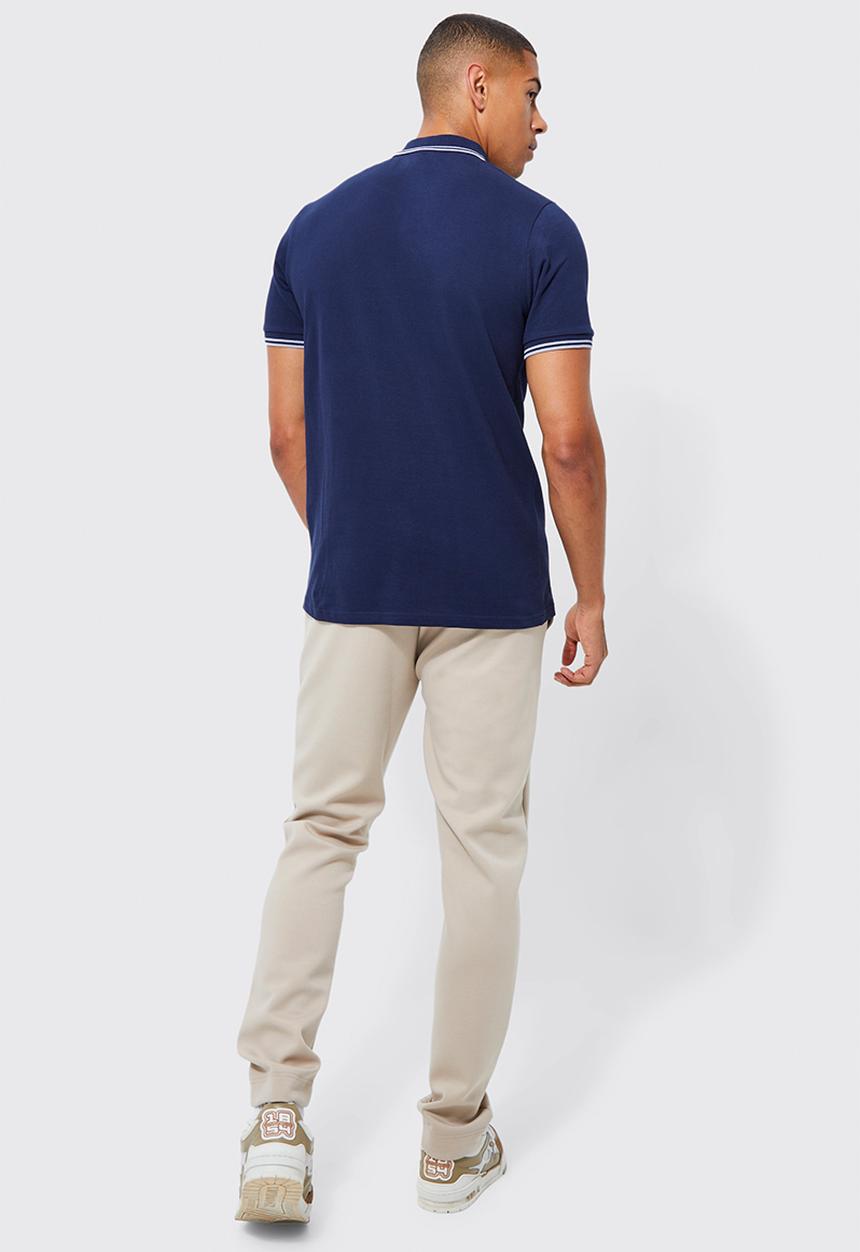 boohooMAN - Slim fit man signature tipped pique polo - mid navy