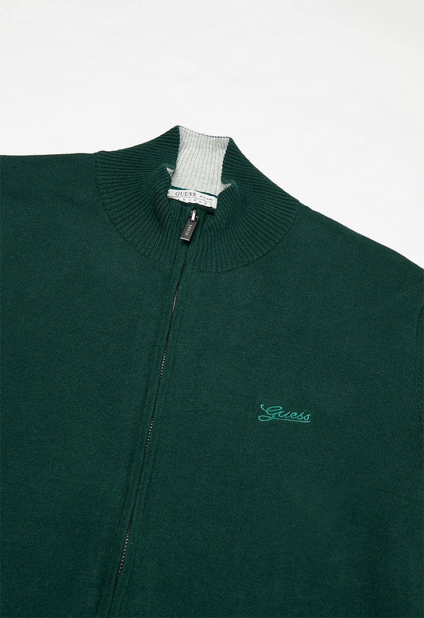 GUESS - Brennan long sleeve zipped cardi basic sweater - dark jade