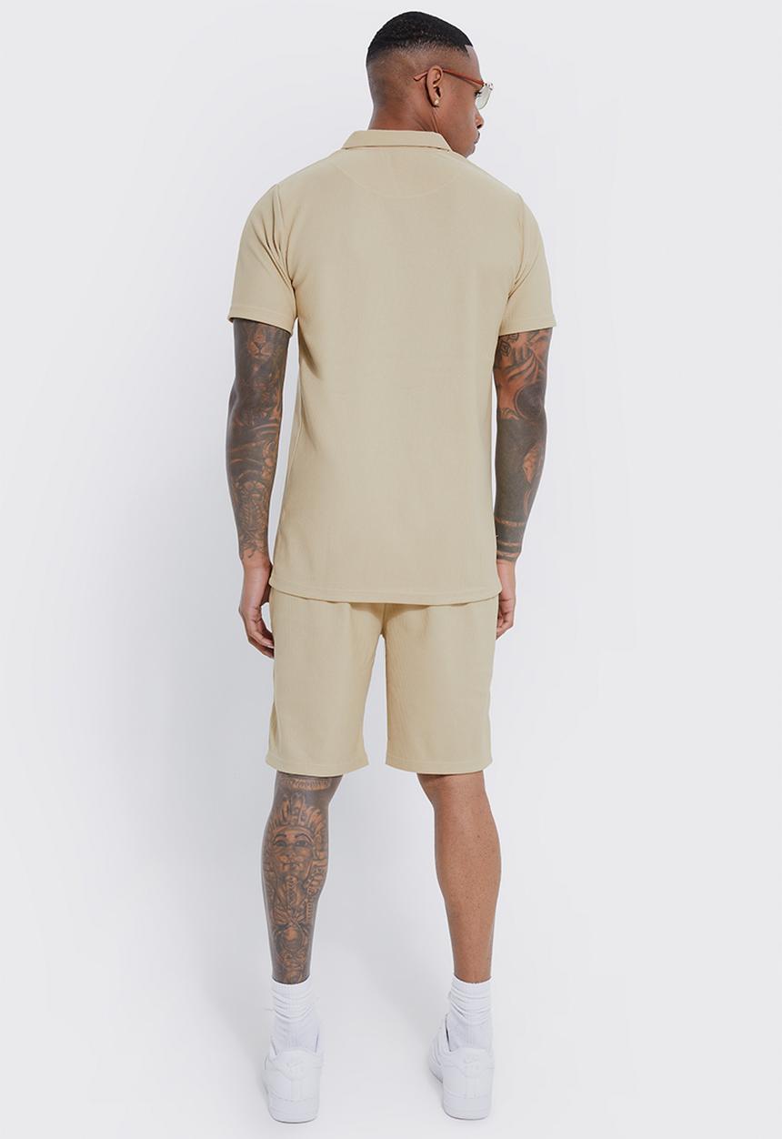 boohooMAN - Slim ottoman rib revere polo - stone