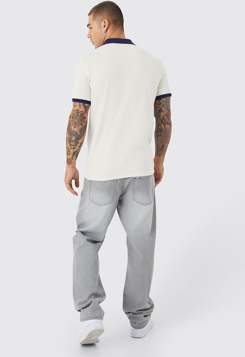 boohooMAN - Slim panelled zip neck interlock polo - navy