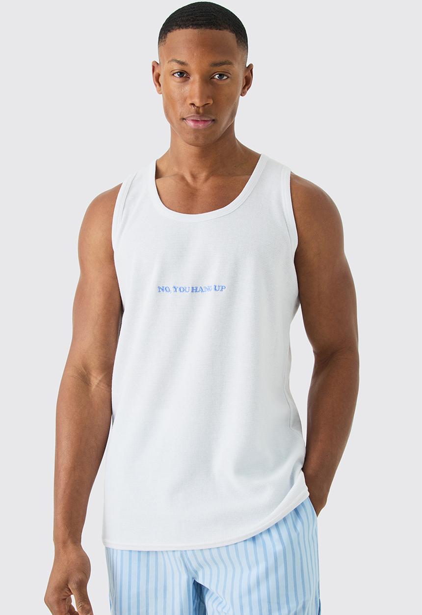 boohooMAN - Waffle slogan lounge vest - white