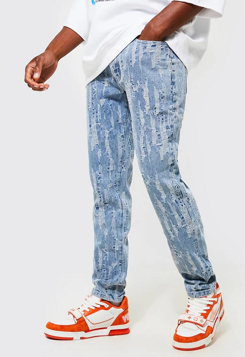 boohooMAN - Slim fit fabric interest jeans in ice blue - ice blue
