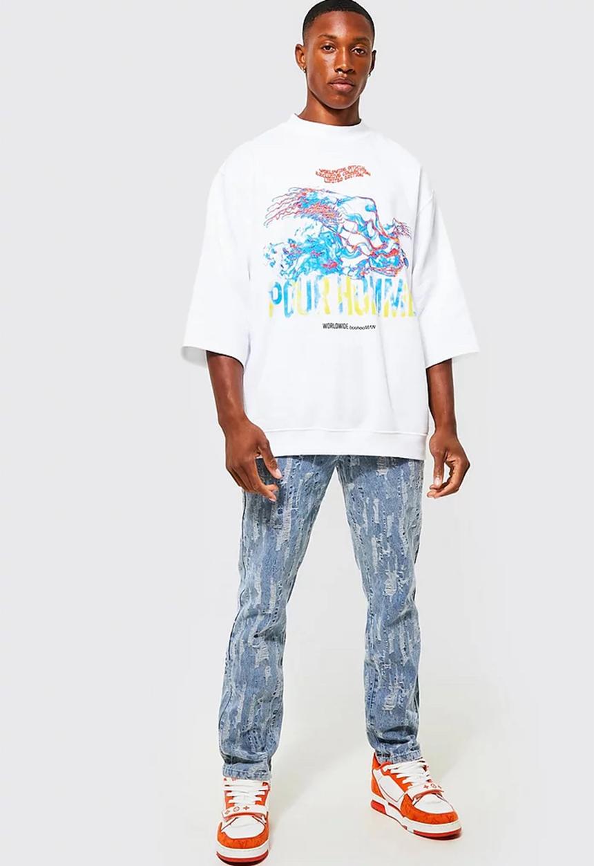 boohooMAN - Slim fit fabric interest jeans in ice blue - ice blue