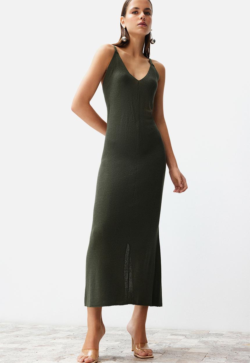 Trendyol - Knitwear Midi Dress - Khaki