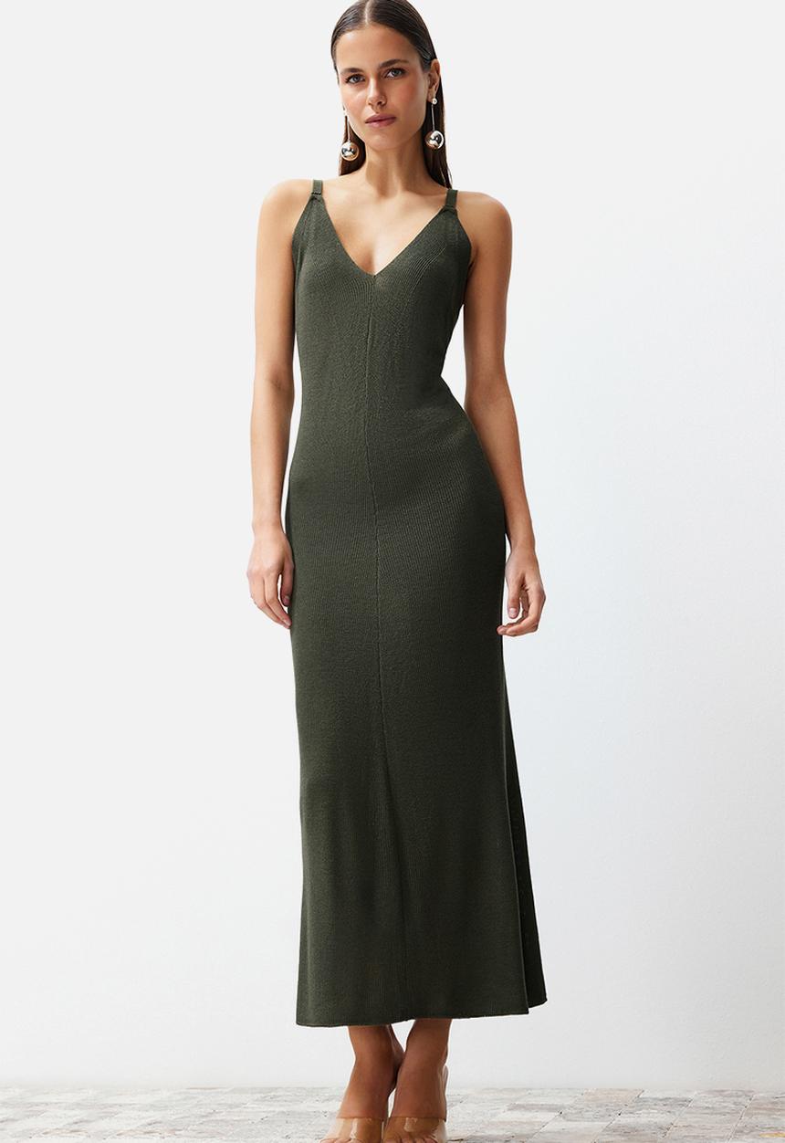 Trendyol - Knitwear Midi Dress - Khaki