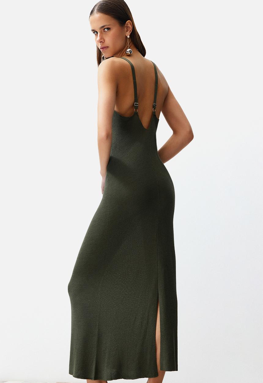 Trendyol - Knitwear Midi Dress - Khaki