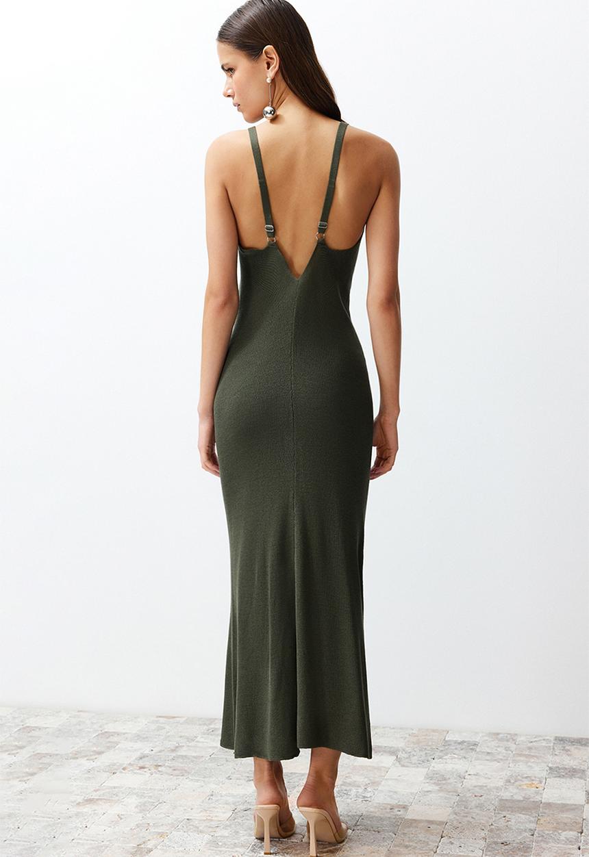 Trendyol - Knitwear Midi Dress - Khaki