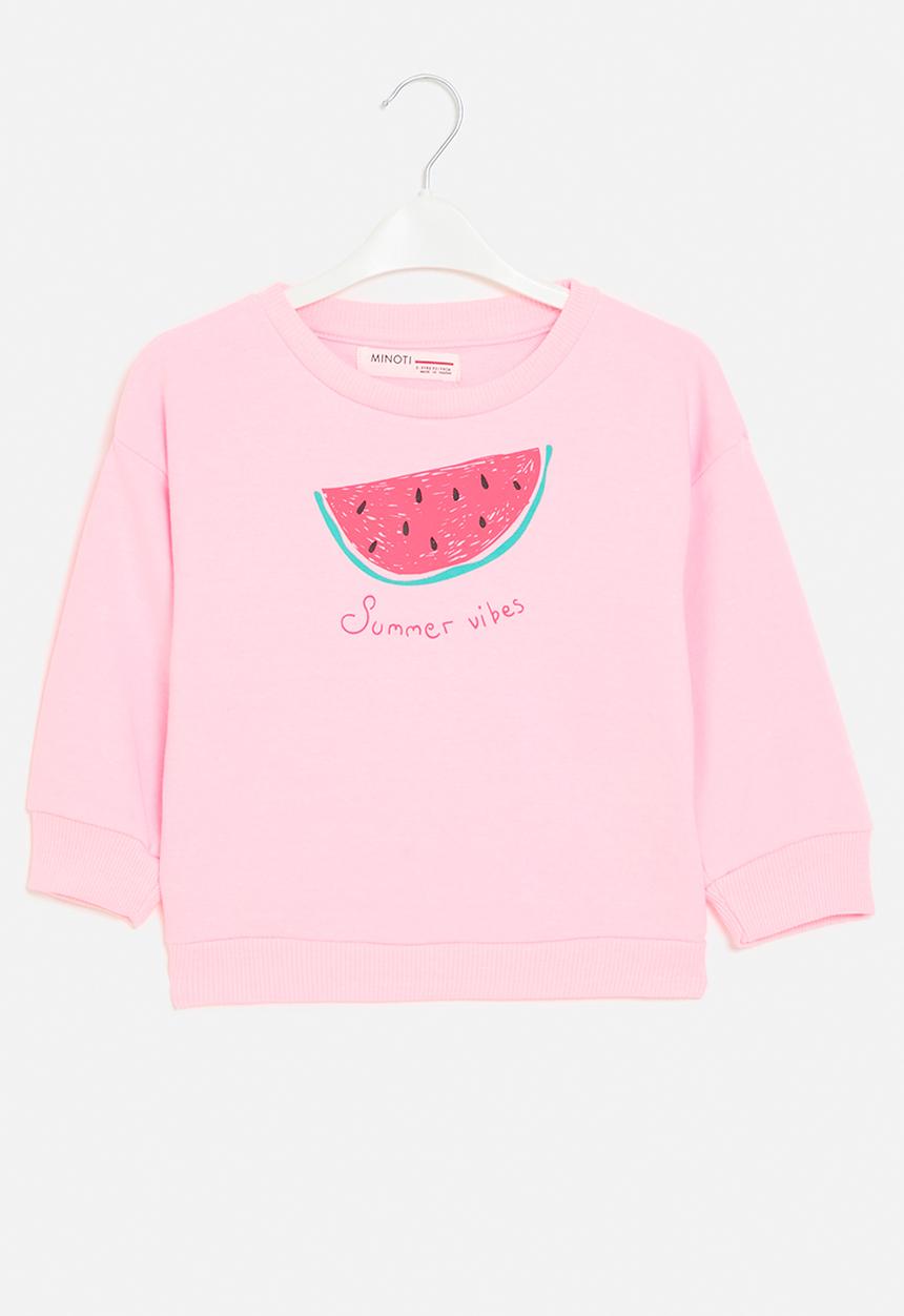 MINOTI - Girls neon pale pink basic melon fleece crew - neon pale