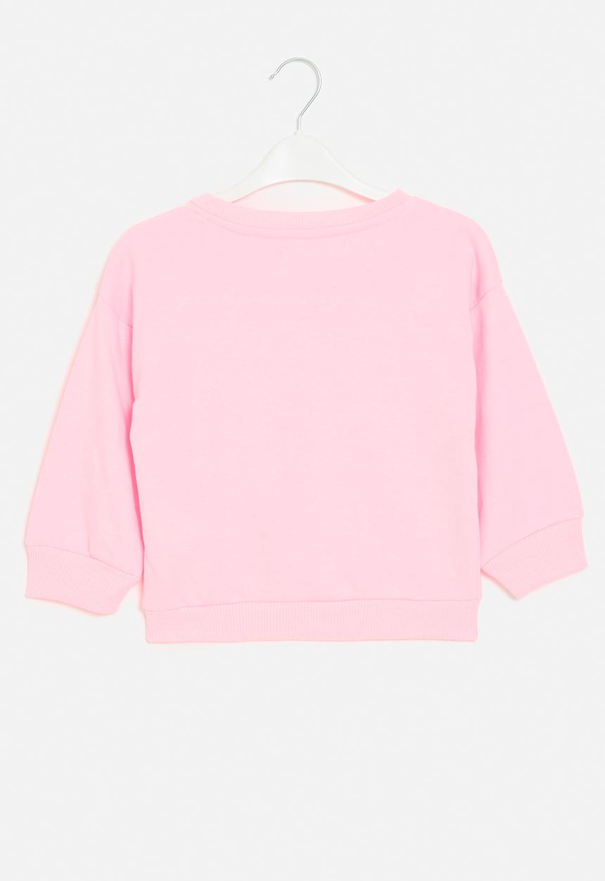 MINOTI - Girls neon pale pink basic melon fleece crew - neon pale