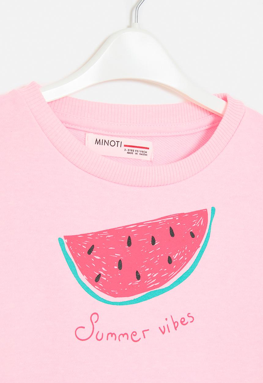 MINOTI - Girls neon pale pink basic melon fleece crew - neon pale