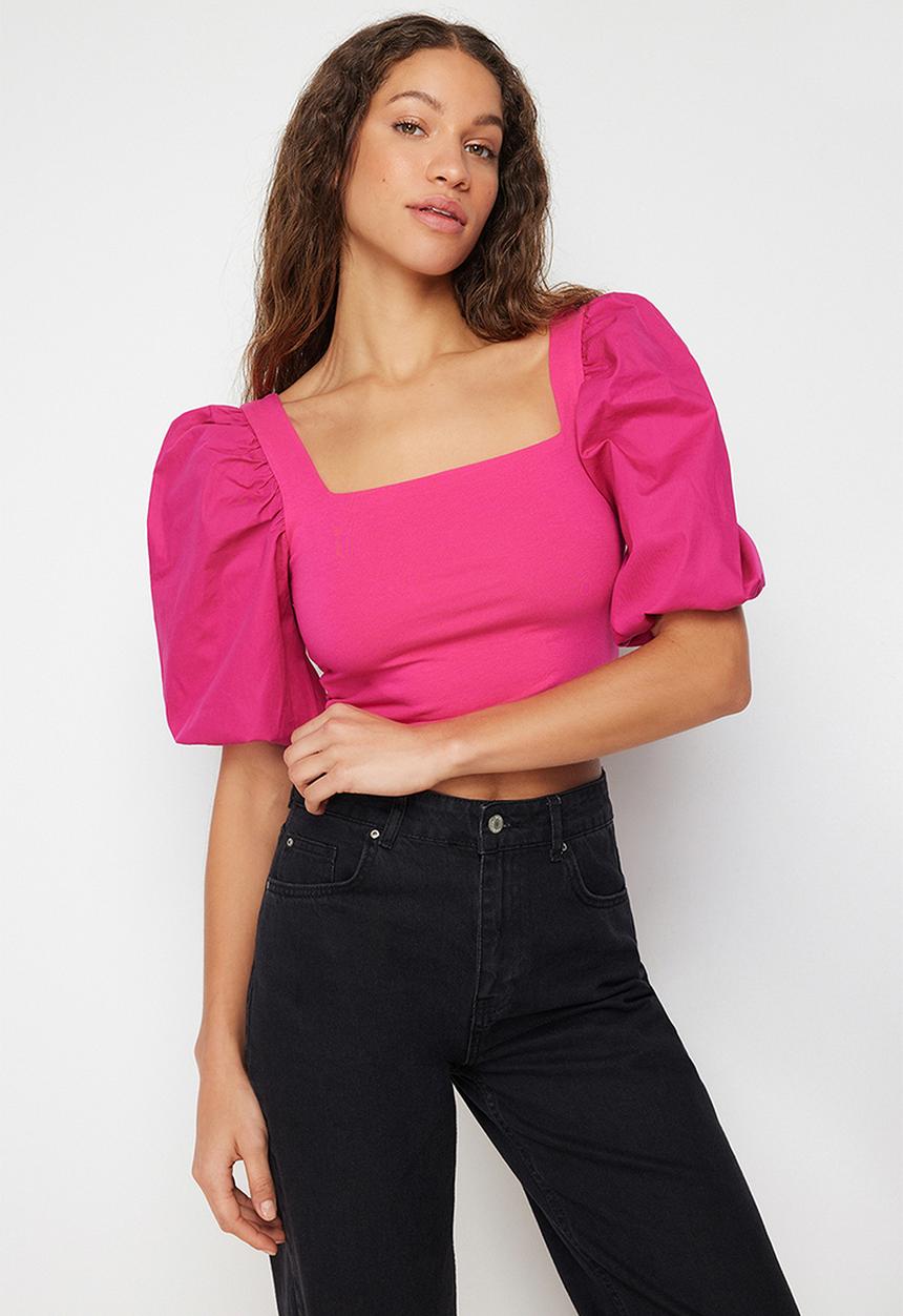 Trendyol - Poplin balloon sleeve blouse - fuchsia